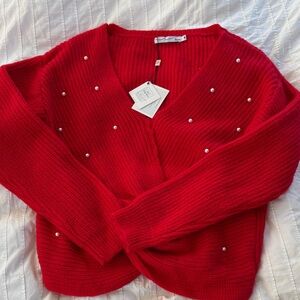 By Egreis Red Pearl-Embellished Sweater